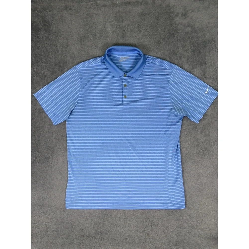 Nike Golf Tour Performance Polo Shirt Mens XL Blue Striped Dri Fit‎ Short Sleeve